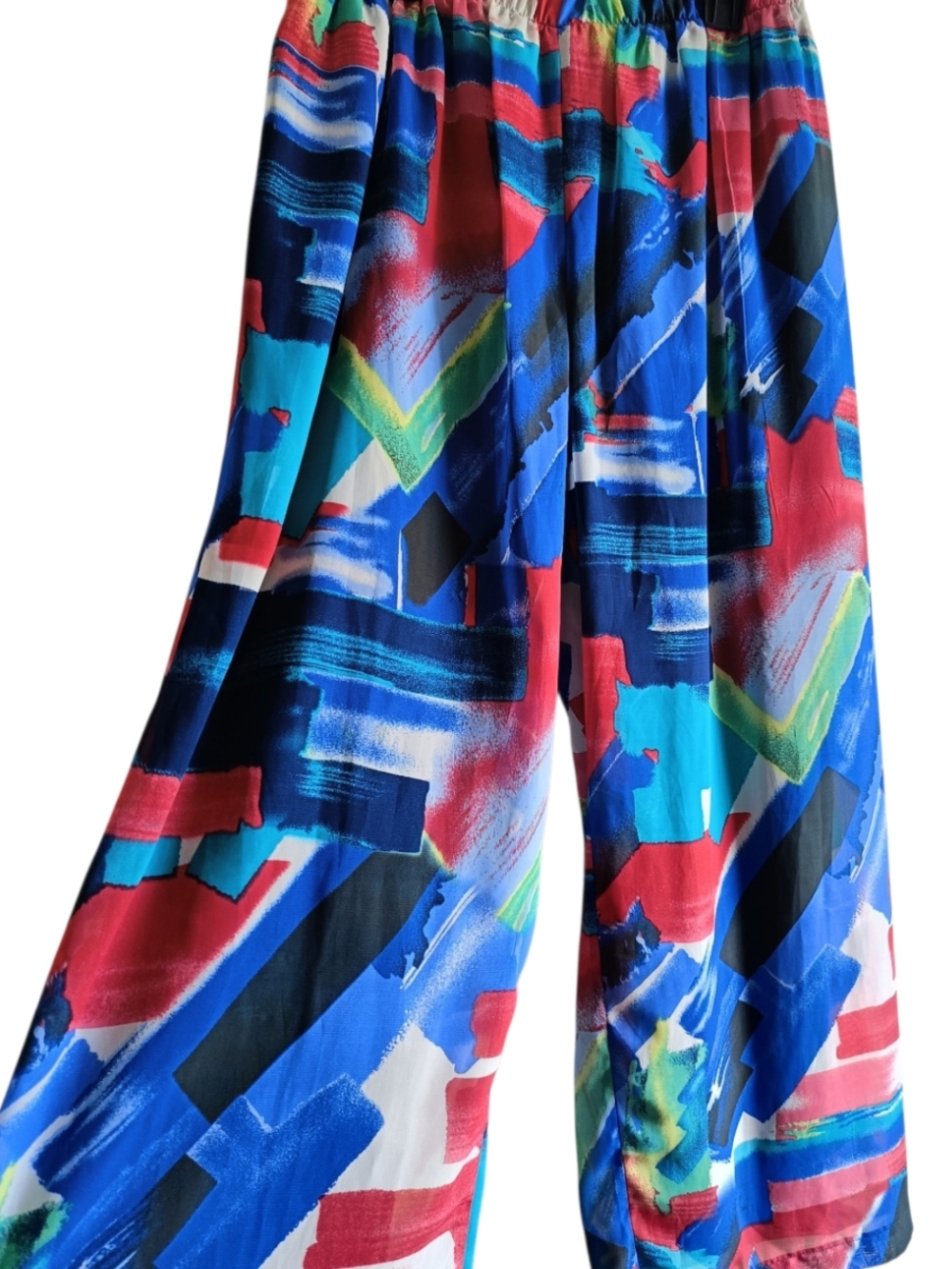 S/M💕Vintage Wide-Leg Pants in Blue, Red, Black & Green Abstract Print